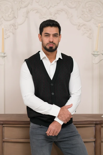 Woolen World Regular Fit Ön Cepli Desenli Kolsuz Erkek Triko Yelek - 9