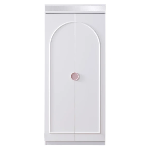 Gardırop, Dolunay 4 Kapaklı Dolap ve Ledli Kitaplık - Pembe - 4