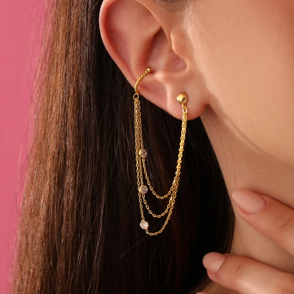 925 ayar gümüş zirkon taşlı kıkırdak küpe - 2