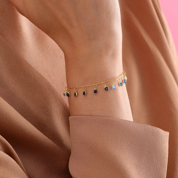 925 ayar gümüş ful sallantılı mavi renk geçişli bileklik - 4