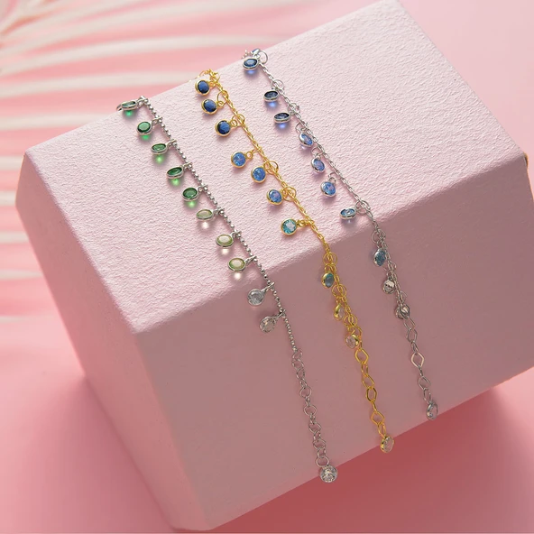 925 ayar gümüş ful sallantılı mavi renk geçişli bileklik