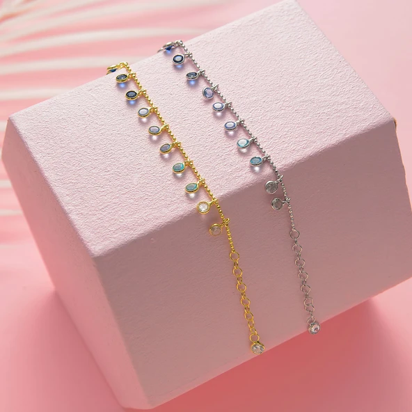 925 ayar gümüş mavi renk geçişli top zincirli bileklik - 2