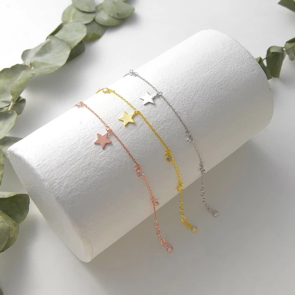 925 ayar gümüş yıldız objeli zirkon taş sallantılı bileklik - 4