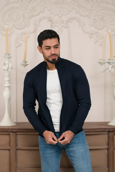 Woolen World Regular Fit Dik Yaka İnce Baharlık Triko Hırka - 8