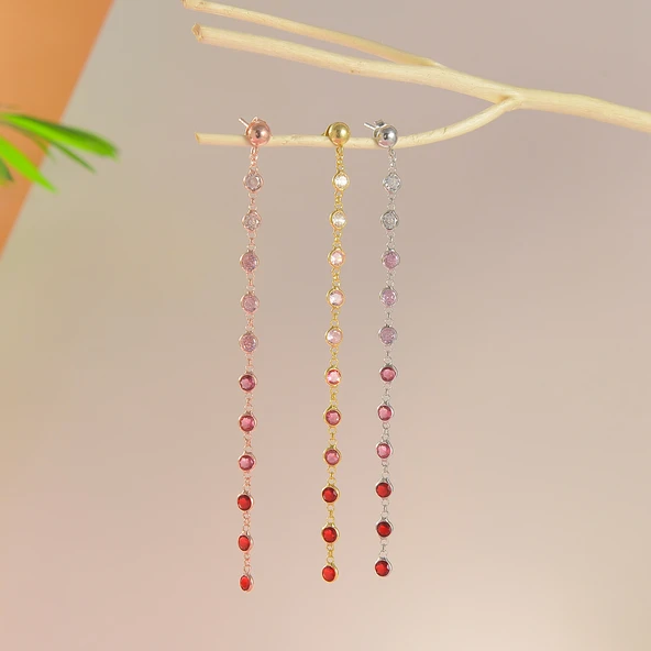 925 ayar gümüş kırmızı renk geçişli küpe - 4