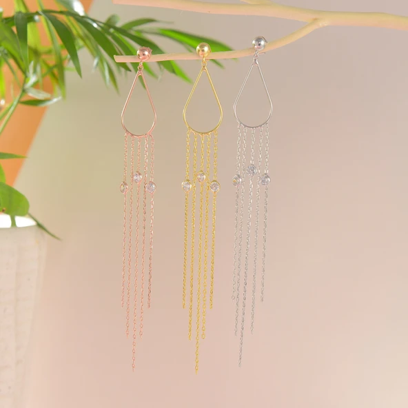 925 ayar gümüş damla tel zirkon sallantılı küpe - 2