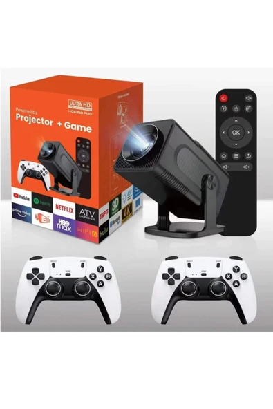 Oyunlu 150inç Pro Game Box Ultra HD 4K 450 Ansi Lmn Projeksiyon Cihazı 2 Joystick Oyun Kolu Hediyeli - 2