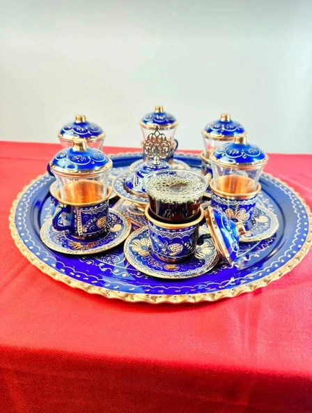 6lı bakır fincan takımı ve lokumluk tepsi
