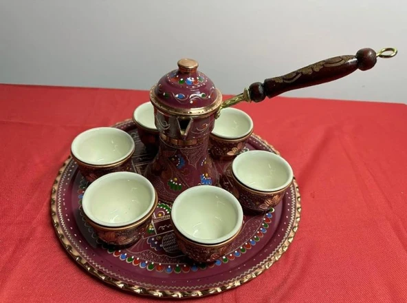 6lı bakır fincan takımı cezveli