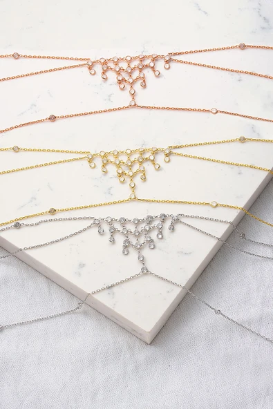 925 Ayar Gümüş, Zirkon Taşlı Vücut Zinciri - 3