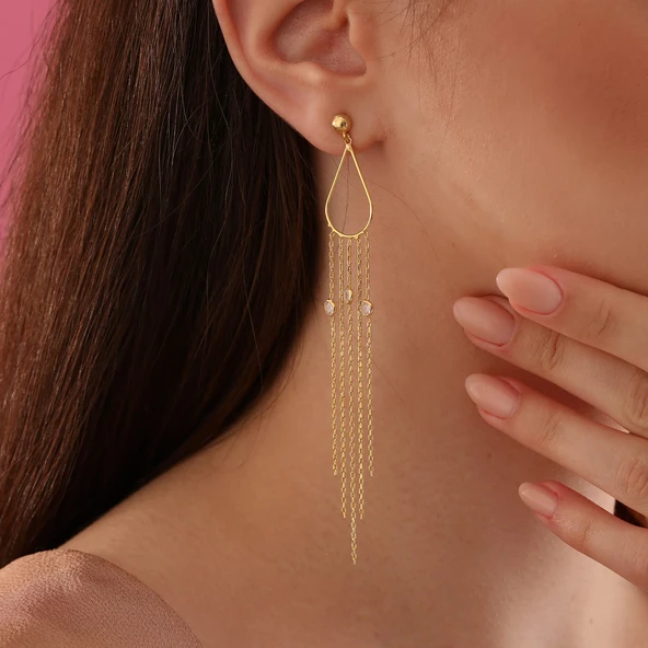 925 ayar gümüş damla tel zirkon sallantılı küpe - 4