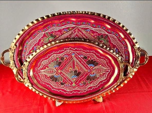 bakır oval 2li tepsi