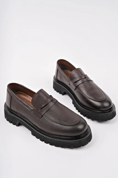 Muggo PARADİSE Hakiki Deri Kalın Taban Günlük Casual Makosen Kadın Loafer Ayakkabı - 3