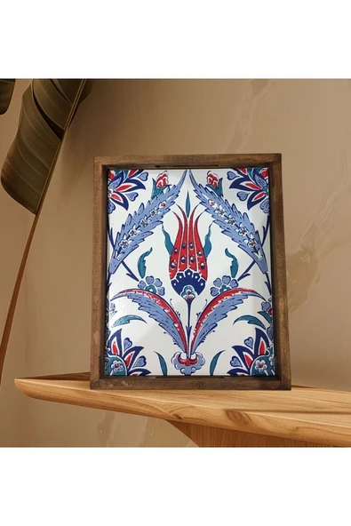 20 X 25 Cm Çini Mia-309 Ahşap Fırınlanmış Kuru Kayın Çinili Sunum Tepsi - 8