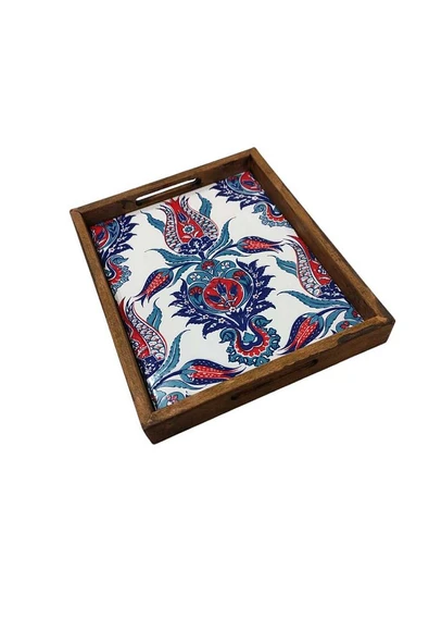20 X 25 Cm Çini Mia-309 Ahşap Fırınlanmış Kuru Kayın Çinili Sunum Tepsi - 2