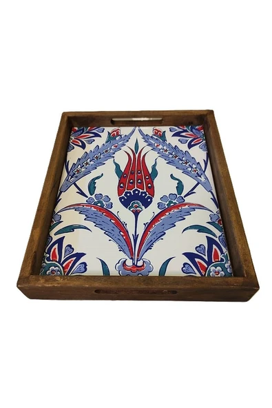 20 X 25 Cm Çini Mia-309 Ahşap Fırınlanmış Kuru Kayın Çinili Sunum Tepsi - 5