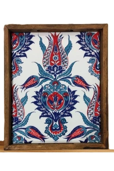 20 X 25 Cm Çini Mia-309 Ahşap Fırınlanmış Kuru Kayın Çinili Sunum Tepsi