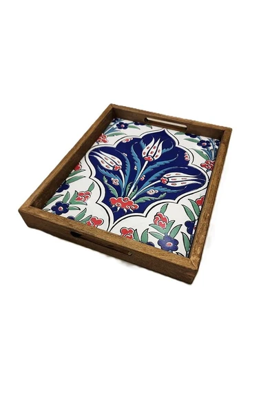 20 X 25 Cm Çini Mia-309 Ahşap Fırınlanmış Kuru Kayın Çinili Sunum Tepsi - 4