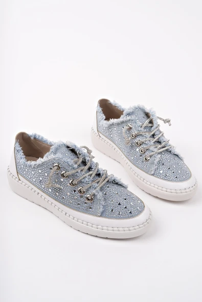 Muggo VİENNA Bağcıklı Taşlı Kadın Günlük Denim Sneaker Spor Ayakkabı - 10