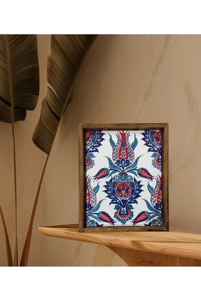 20 X 25 Cm Çini Mia-309 Ahşap Fırınlanmış Kuru Kayın Çinili Sunum Tepsi - 3