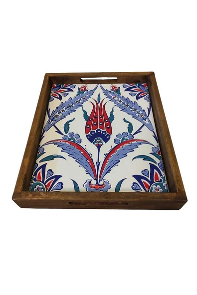 20 X 25 Cm Çini Mia-309 Ahşap Fırınlanmış Kuru Kayın Çinili Sunum Tepsi - 9