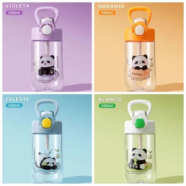 Shotay Çocuk Su Matarası Tritan Panda 500Ml Beyaz ST-7011-2 - 5