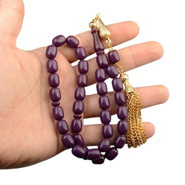 Kapsül Kesim 11x9 mm Sıkma Kehribar Alpaka Püsküllü Tesbih ürün görseli 1