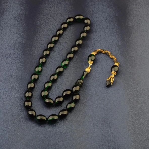 Özel Seri Arpa Kesim Gümüş Püsküllü 12x9 mm Ateş Kehribar Tesbih - Resim 2