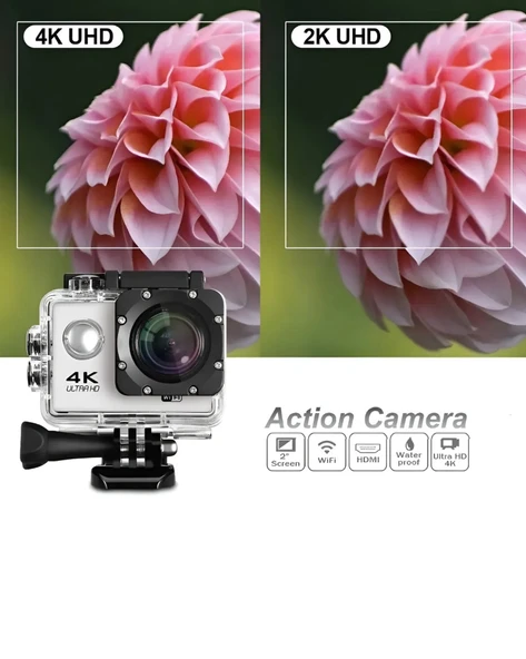 4K Ultra HD Aksiyon Kamerası – Su Geçirmez, Geniş Açı, Spor ve Vlog Çekimi İçin - Resim 7