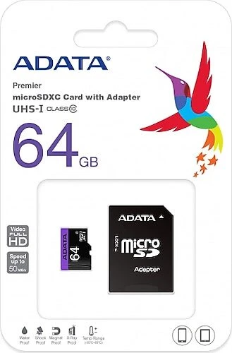 ADATA AUSDX64GUICL10-RA1 PREMIER 64GB 80MB/s CLASS10 A1 ADAPTÖRLÜ MICROSDHC HAFIZA KARTI