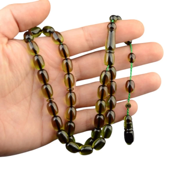 Sistem Püsküllü 11x8mm Kapsül Kesim İmzalı Ateş Kehribar Tesbih