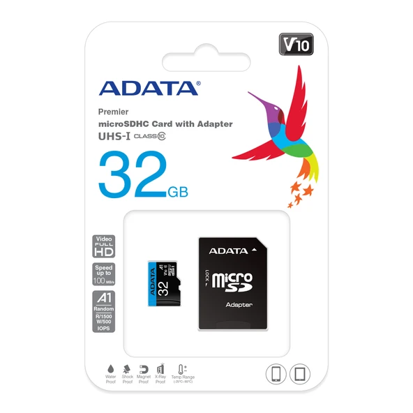 ADATA AUSDH32GUICL10A1-RA1 PREMIER 32GB 100MB/s CLASS10 A1 ADAPTÖRLÜ MICROSDHC HAFIZA KARTI