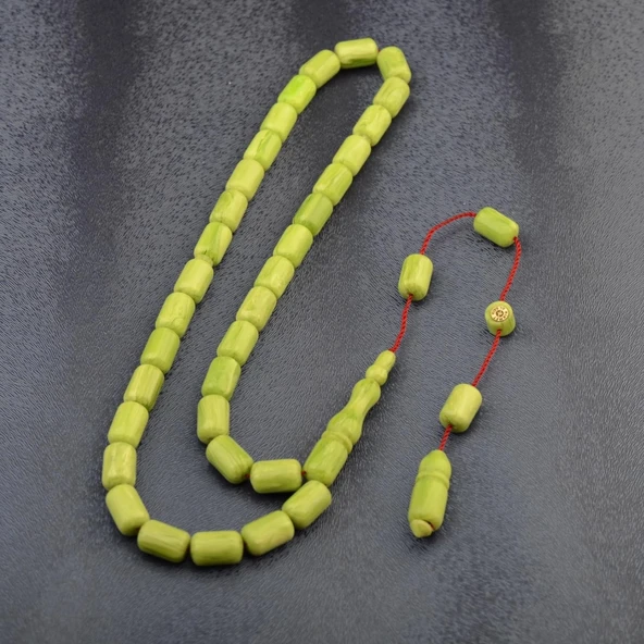 Sistem Püsküllü 11x7 mm İmzalı Sıkma Kehribar Tesbih - Resim 2