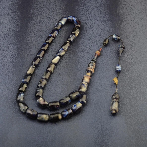 Sistem Püsküllü 12x8 mm Halka İmameli Usta İmzalı Sıkma Kehribar Tesbih - Resim 2