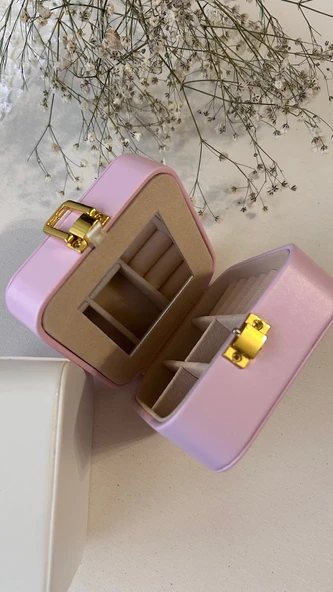 Takı kutusu pembe renk seyahat boy - 3