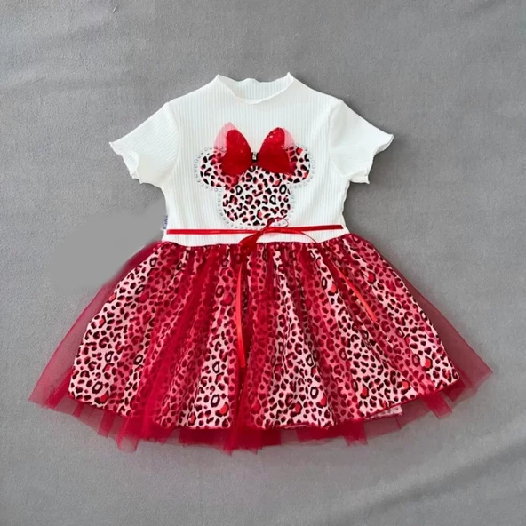 1-2-3 Yaş Fiyonklu Mickey Astarlı Etekli Kız Bebek Tütü Elbisesi - 2
