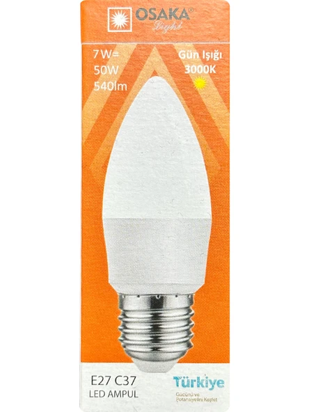 Osaka 7W (50W) 3000K (Sarı) E27 Duylu (Kalın Duy) Mum Led Ampul