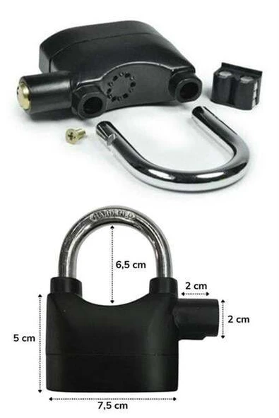 Desibel Siyah Alarmlı Çok Fonksiyonlu Ekstra Güvenlikli Kare Asma Dolap Kilidi - 7