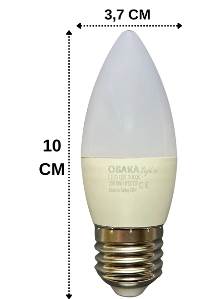 (3 Adet) Osaka 7W (50W) 3000K (Sarı) E27 Duylu (Kalın Duy) Mum Led Ampul - 3