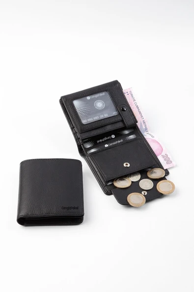 Erkek Siyah Hakiki Deri Küçük Boy Cüzdan