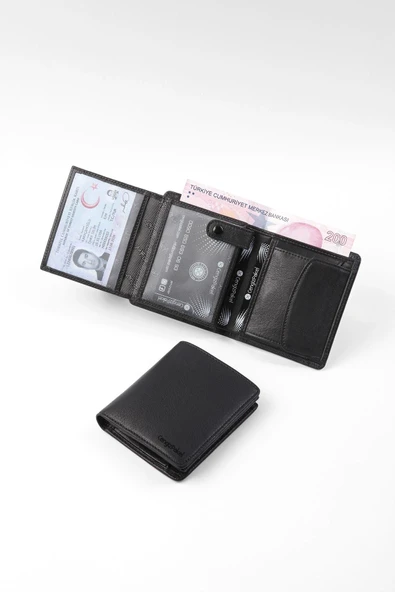 Erkek Siyah Hakiki Deri Küçük Boy Cüzdan - 6