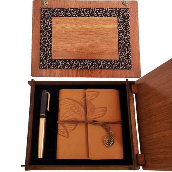 Ahşap Kutulu Taba Renk Deri Defter ve Kalem Set TG-53-vice/(1395) 1222 ürün görseli