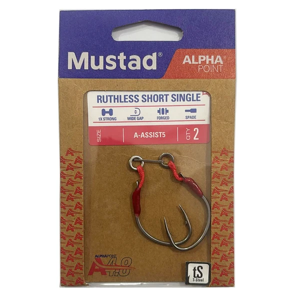 Mustad Alpha Point Ruthless Short Single A-ASSIST5 Asist Olta İğnesi  1 No / 2 Adet