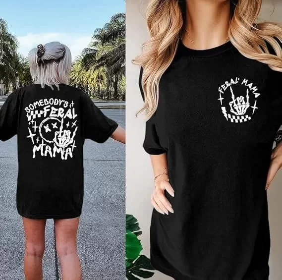 Kadın Bisiklet Yaka Baskılı T-shirt - Siyah - 2