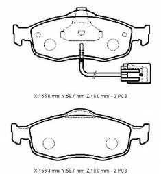 FORD MONDEO- 93/00; ÖN FREN BALATASI (2 KABLOLU) (DİSK) (155X58,7X18/15;6.4X58.7X18) (BRAMAX) - 3