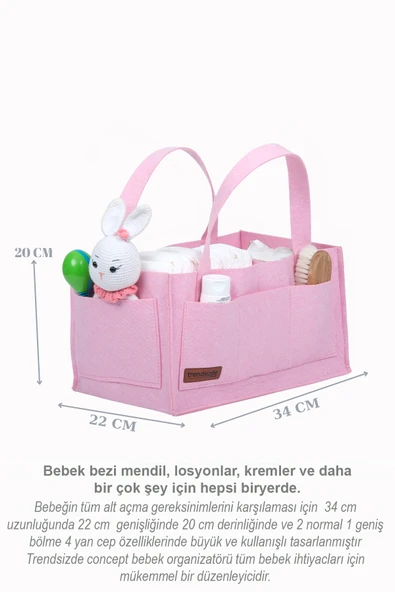 Keçe Anne Bebek Bakım Çantası Yenidoğan Alt Açma Değiştirme Için Organizer Taşınabilir Düzenleyici - 4