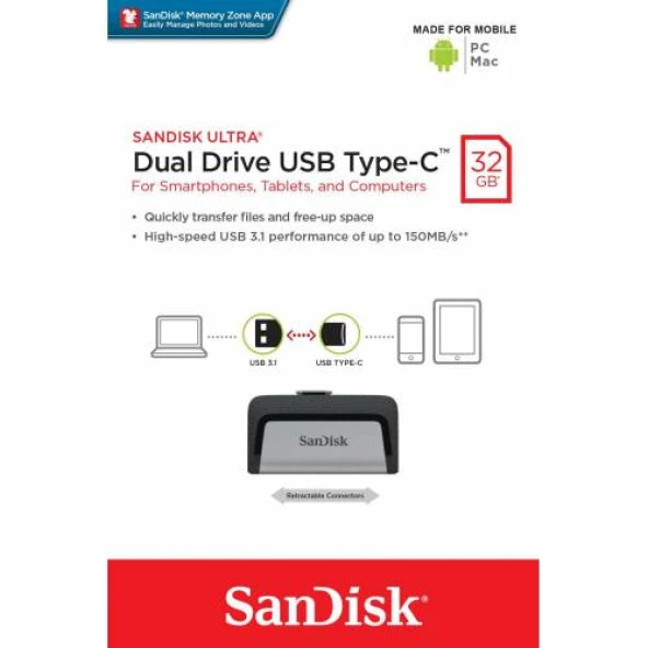 SanDisk Ultra Dual SDDDC2-032G-G46 Drive Luxe 32GB Flash Bellek - 3