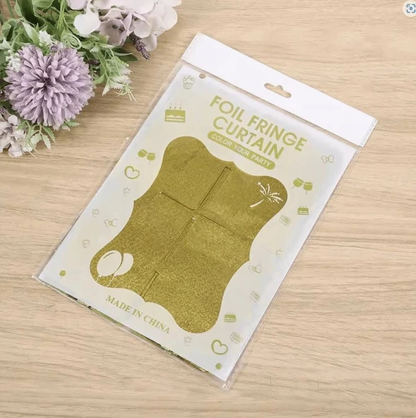 Nessiworld   Altın Gold Renk Dikdörtgen Kesim Parlak Sim Görünümlü Fon Perde Dekor 1x2 Metre ürün görseli 1