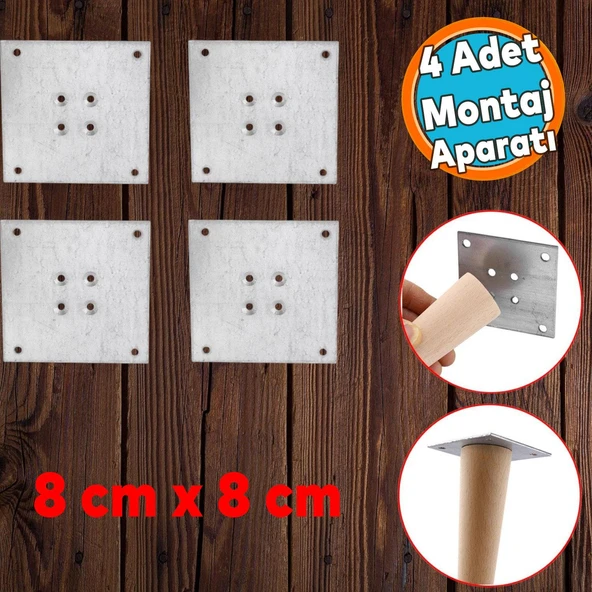 Metal Çinko Masa Bağlantı Sacı Düz 8 x 8 cm Mobilya Yemek Masası Ayak Bağlama Saçı Aparat 4 Adet