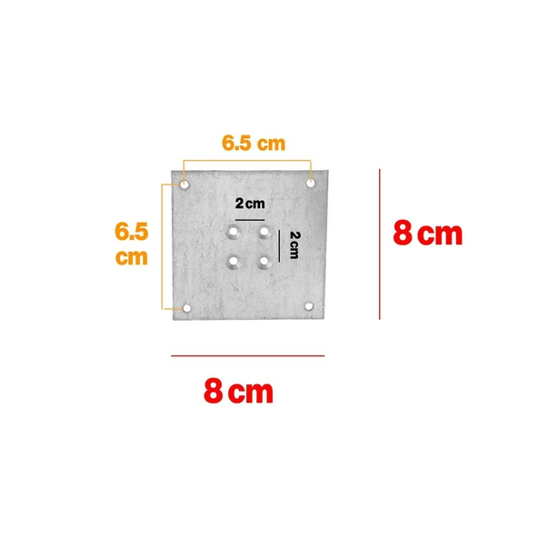 Metal Çinko Masa Bağlantı Sacı Düz 8 x 8 cm Mobilya Yemek Masası Ayak Bağlama Saçı Aparat 4 Adet - 3